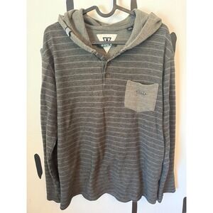 Vissla Mens Large Hoodie Striped Pullover Long‎ Sleeve Henley Pocket Gray Large